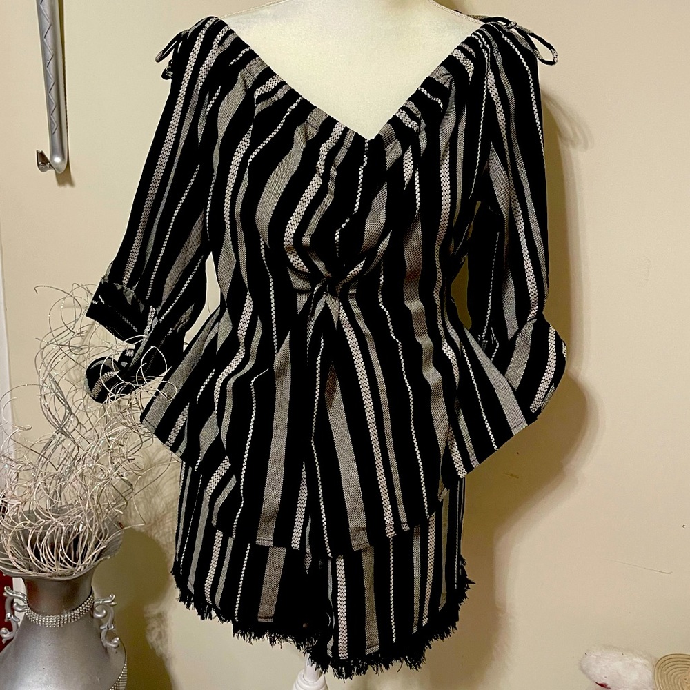Lane Bryant short set, black & silver, XL